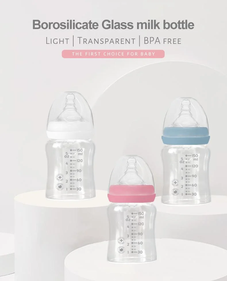 Wide Neck Borosilicate Glass Baby Bottle Organic Feeding Bottle